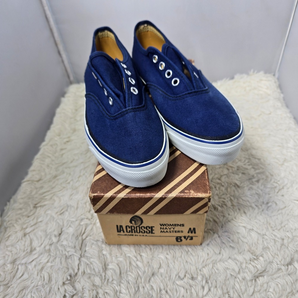 Vintage 60's LaCrosse Masters Sneakers Womens 6.5 Navy Blue Made in USA Canvas